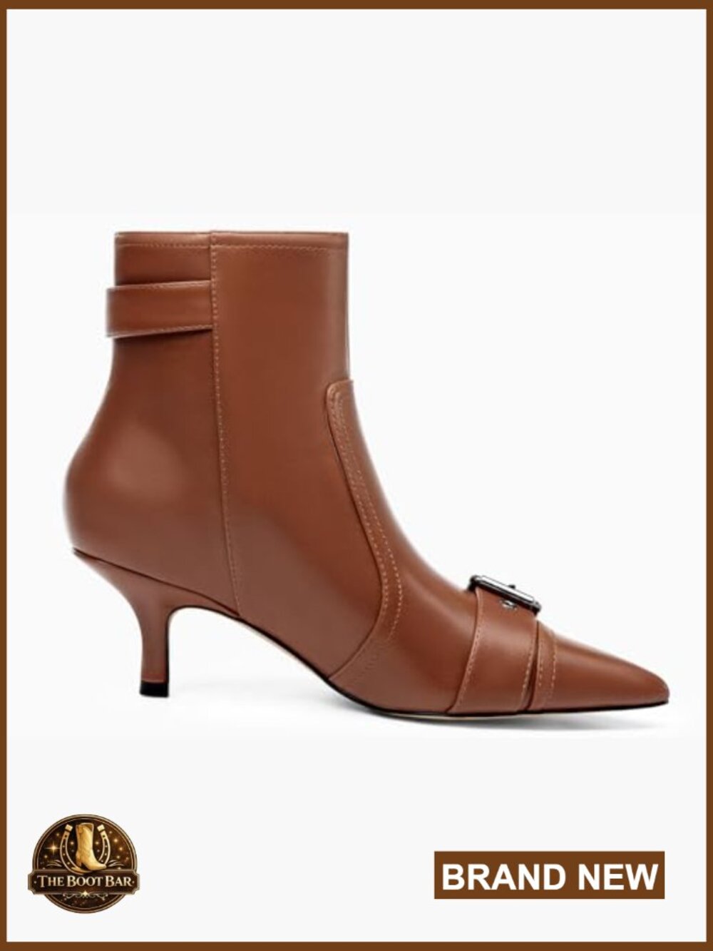 Womens Kitten Heel Ankle Boots Pointed Toe Buckle Side Zip Tassel - Picture 3 of 7